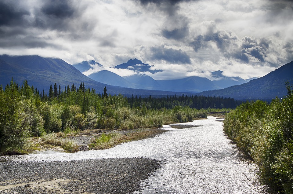 Yukon Territory — River valley with mountains